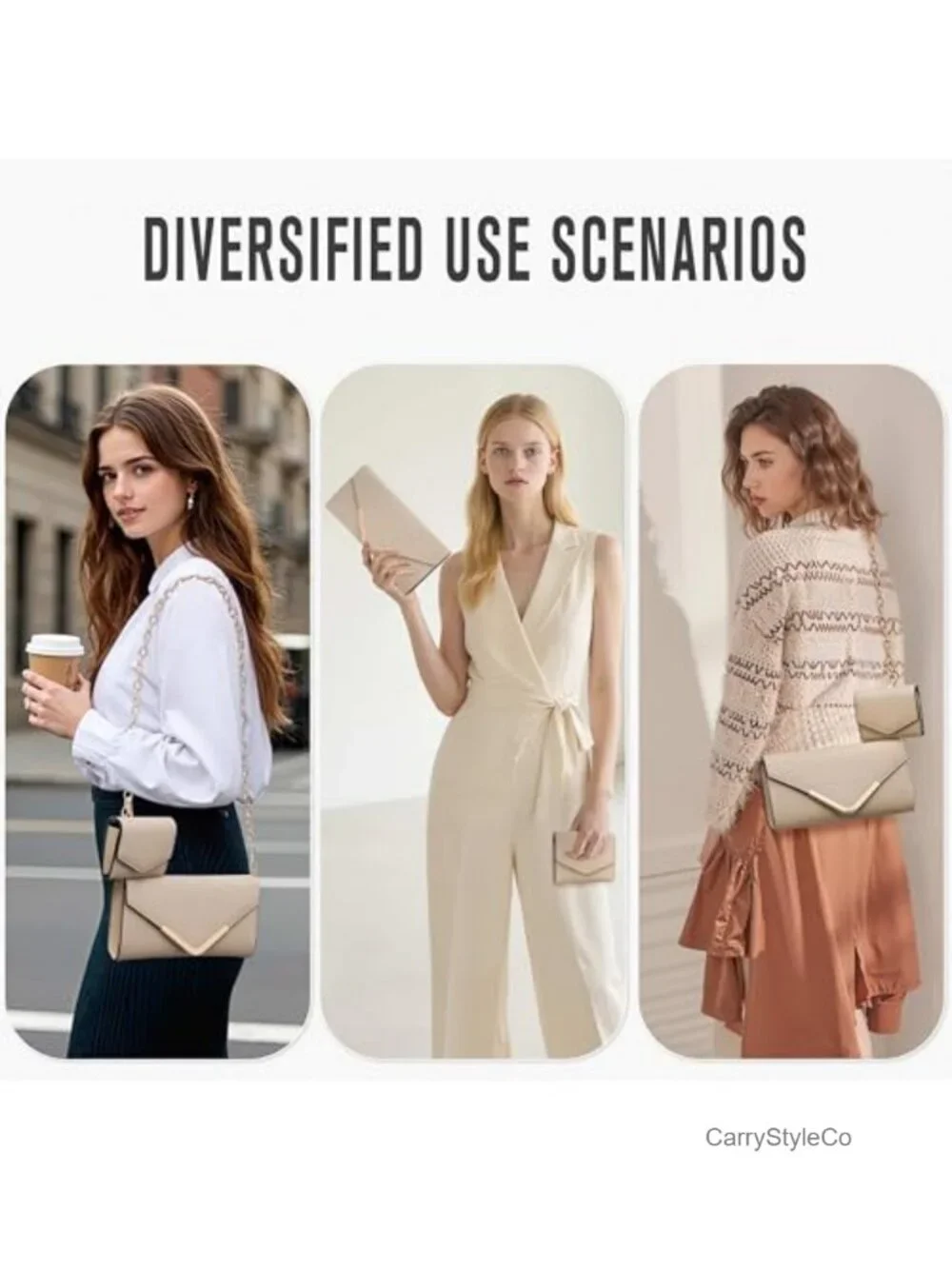 2-Piece Envelope Clutch with Chain Strap & Wallet, Faux Leather Crossbody
